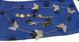 Filigre butterfly necklace, mix stones bracelet, plus butterfly clip on